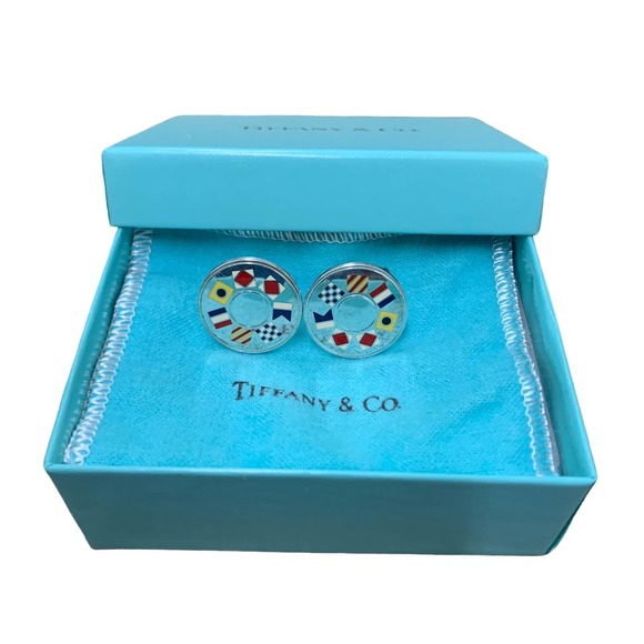 Tiffany & Co. Other - Tiffany & Co. Silver Enamel Nautical Flags Cuff links with Box